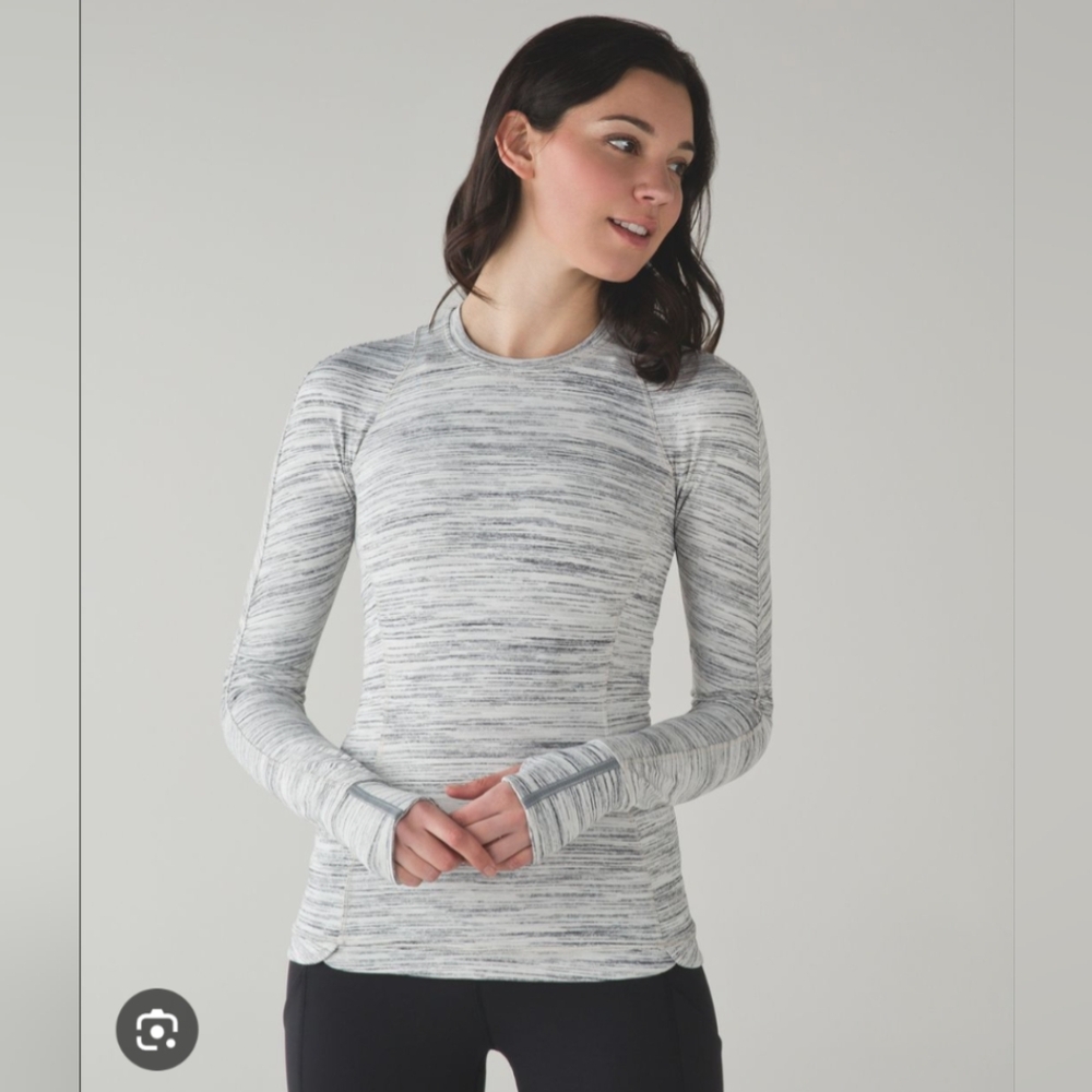 Lululemon Size 8 Runderful Long Sleeve Top Space Dye Gray & White